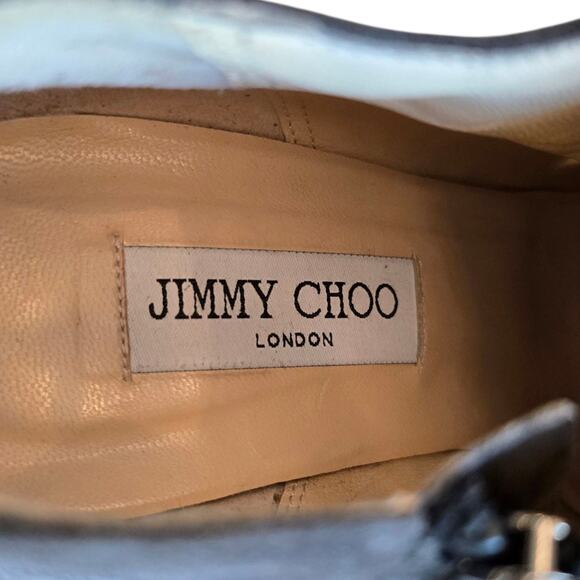 Jimmy Choo Grey Black Patent Brady Low Heel Ankle Booties Size 39 8 8.5 - Picture 8 of 8